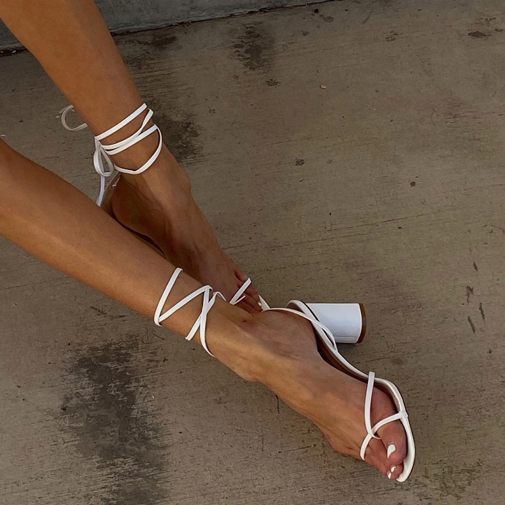 White Strappy Wrap Around Heels